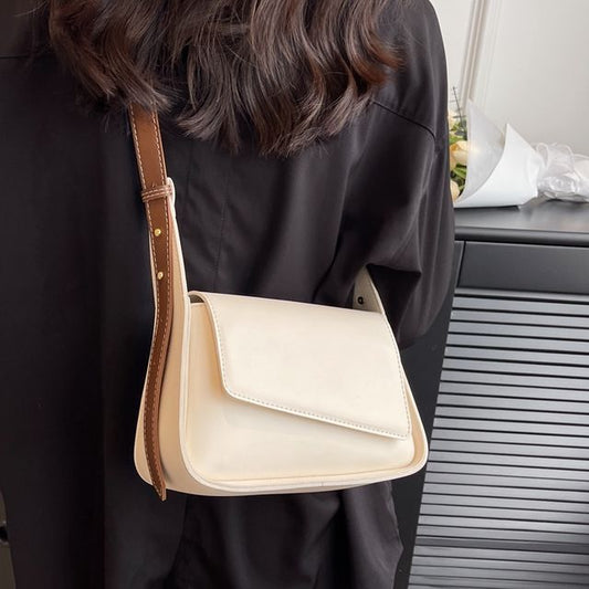 Faux Leather Asymmetrical Flap Crossbody Bag