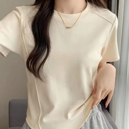 Neck Short-Sleeve T-Shirt Round Plain