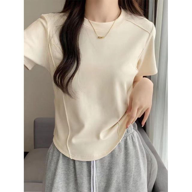 Neck Short-Sleeve T-Shirt Round Plain
