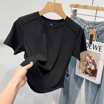 Neck Short-Sleeve T-Shirt Round Plain