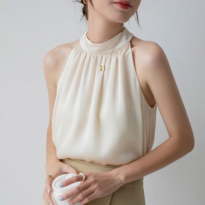 Mock Neck Plain Halter Top