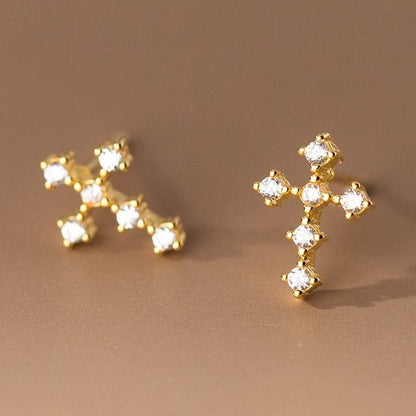 Cross Rhinestone Sterling Silver Earring