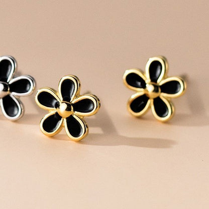 925 Sterling Silver Enamel Flower Stud Earring