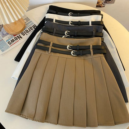 A-Line Pleated Mini Skirt Plain