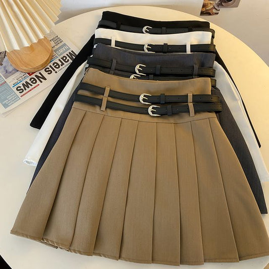 A-Line Pleated Mini Skirt Plain