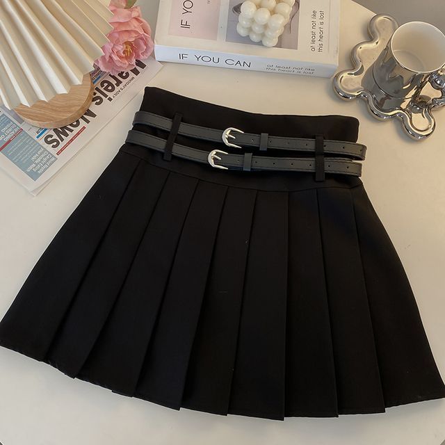 A-Line Pleated Mini Skirt Plain