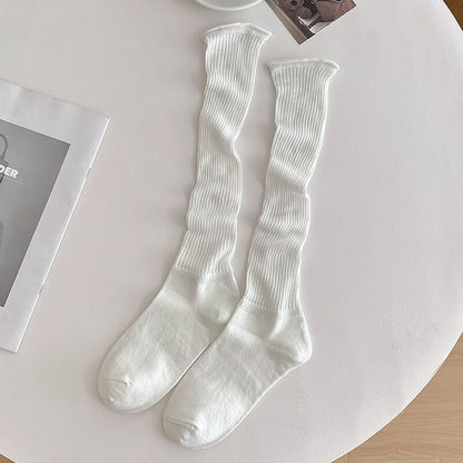 Set of 2 Pairs: Plain Ribbed Shirred Tall Socks