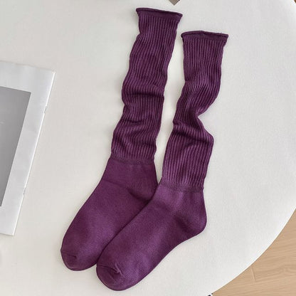 Set of 2 Pairs: Plain Ribbed Shirred Tall Socks