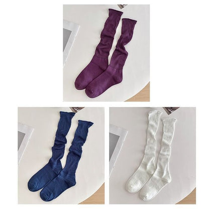 Set of 2 Pairs: Plain Ribbed Shirred Tall Socks