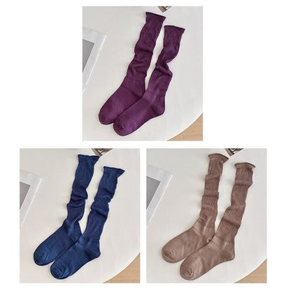 Set of 2 Pairs: Plain Ribbed Shirred Tall Socks