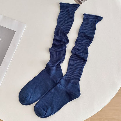 Set of 2 Pairs: Plain Ribbed Shirred Tall Socks