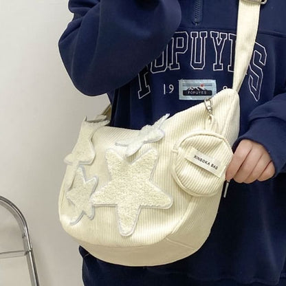 Coin Pouch Purse (Various With Corduroy Crossbody Applique Designs) Star Zipper