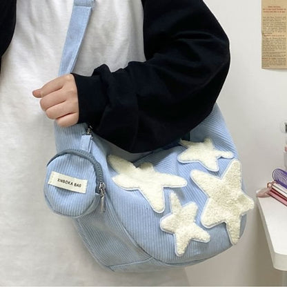 Coin Pouch Purse (Various With Corduroy Crossbody Applique Designs) Star Zipper