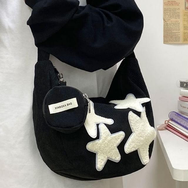 Coin Pouch Purse (Various With Corduroy Crossbody Applique Designs) Star Zipper