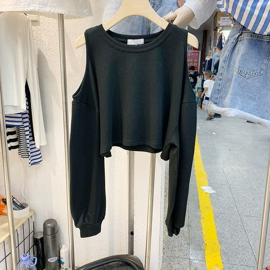 Cold Plain Tee Crop Shoulder Long-Sleeve