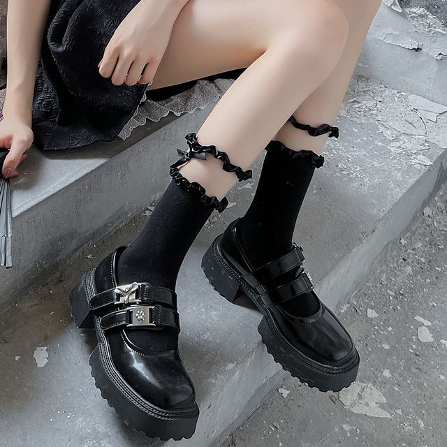 Bow Frill Panel Mesh Short Socks