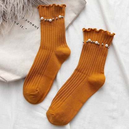 Plain Faux Pearl Beaded Short Socks