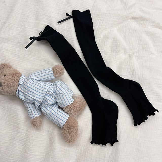 Bow Ruffled Ribbed Socks