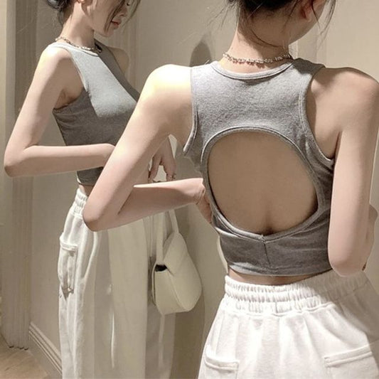 Back Tank Top Crop Plain Open