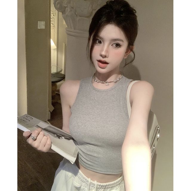 Back Tank Top Crop Plain Open