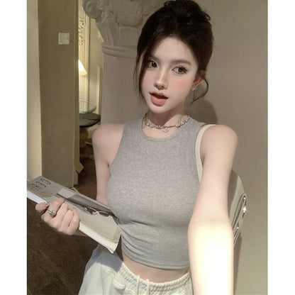 Back Tank Top Crop Plain Open