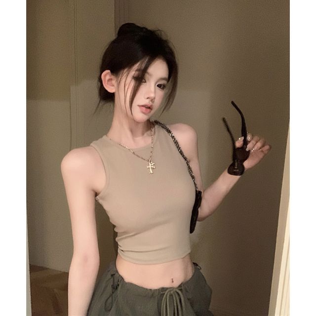 Back Tank Top Crop Plain Open
