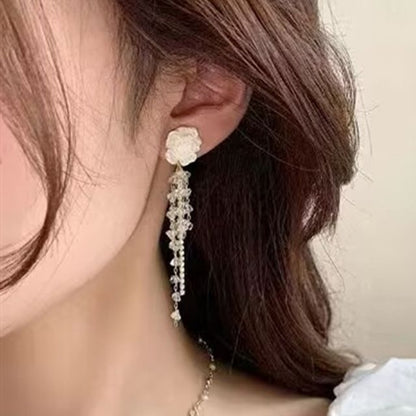 Floral Faux Alloy Crystal Earring Fringed
