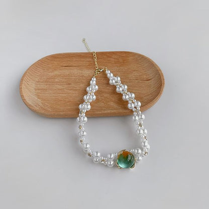 Gemstone Pearl Alloy Choker Faux