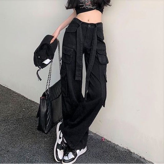 Low Waist Straight-Fit Wide-Leg Cargo Pants