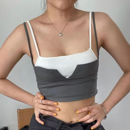 Two Tone Mock Top Cami Crop Two-Piece