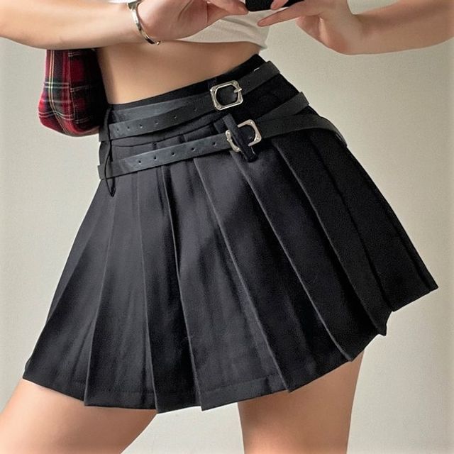 Rise Plain Mini Skirt High Pleated