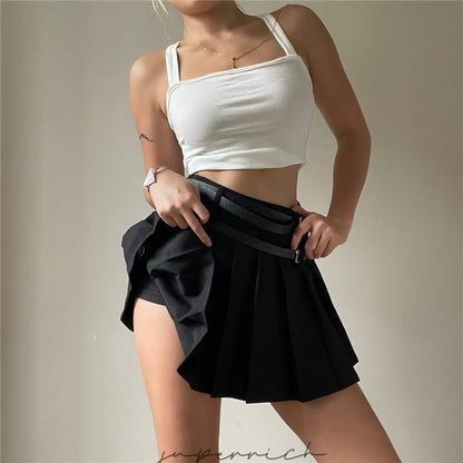 Rise Plain Mini Skirt High Pleated