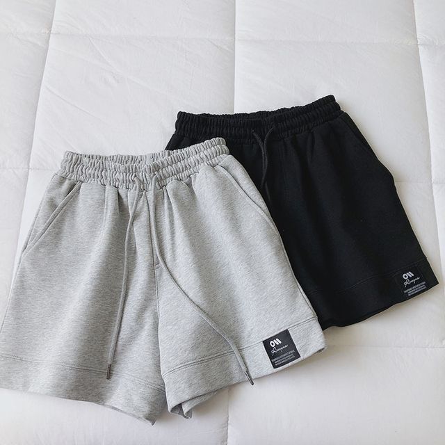 Shorts Label High Applique Waist Plain