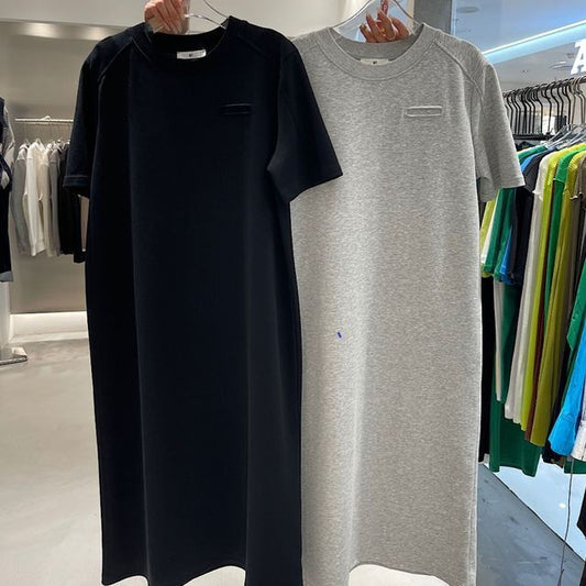 Plain Dress T-Shirt Neck Short-Sleeve Crew Midi
