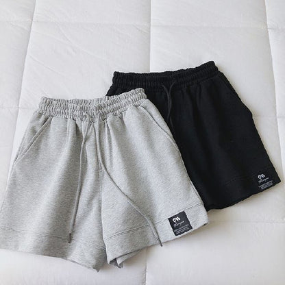 Shorts Label High Applique Waist Plain