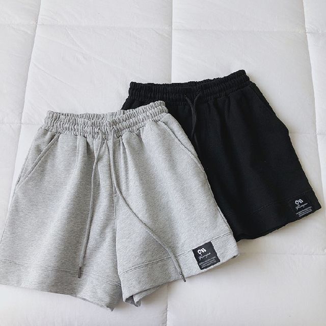 Shorts Label High Applique Waist Plain
