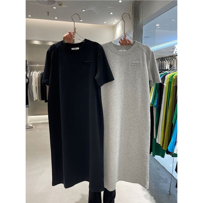 Plain Dress T-Shirt Neck Short-Sleeve Crew Midi