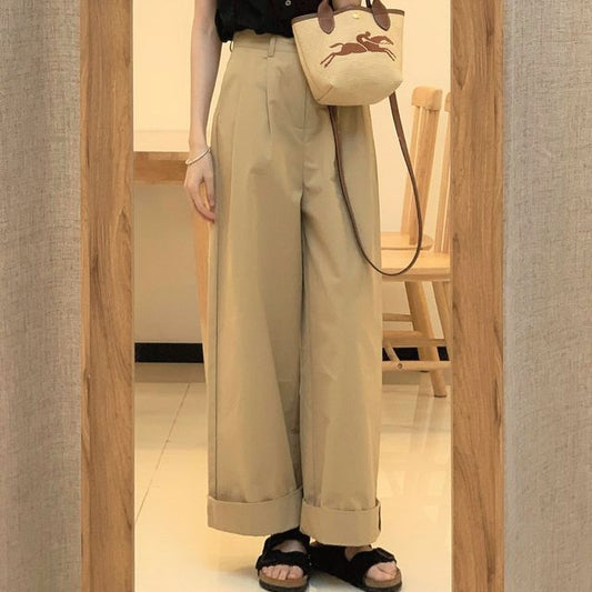 High Waist Plain Wide Leg Pants