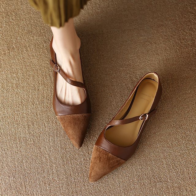Pointed Strap Buckled Flats
