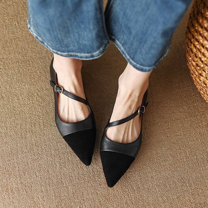 Pointed Strap Buckled Flats