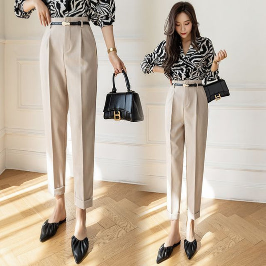 High Rise Plain Cropped Tapered Slacks