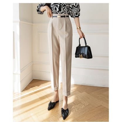 High Rise Plain Cropped Tapered Slacks