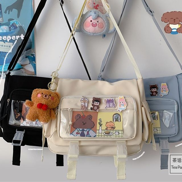 PVC Panel Multi-Pocket Crossbody Bag / Bag Charm / Set