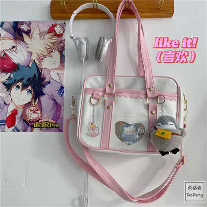 Cartoon Print Faux Leather Tote Bag / Bag Charm / Set