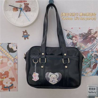 Cartoon Print Faux Leather Tote Bag / Bag Charm / Set