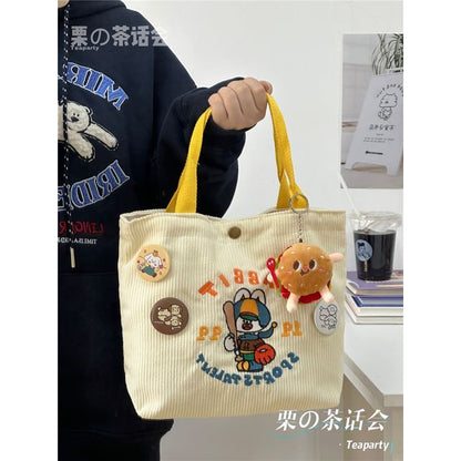 Cartoon Embroidered Tote Bag / Bag Charm / Set