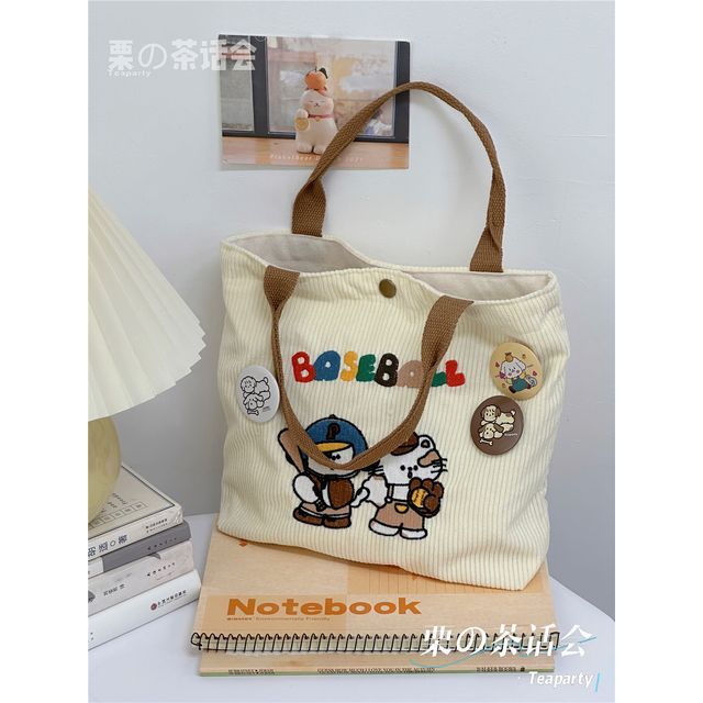 Cartoon Embroidered Tote Bag / Bag Charm / Set