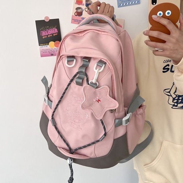 Cartoon Embroidered Multi-Pocket Backpack