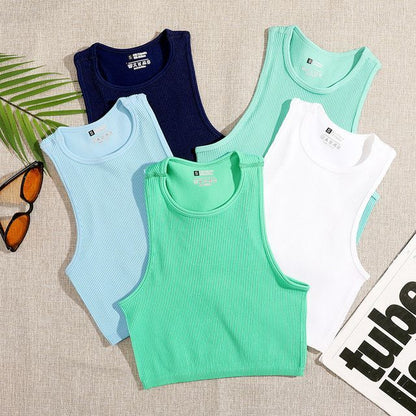 Plain Neck Top Crew Tank Crop