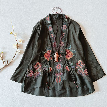 Flower Embroidered Open Front Jacket